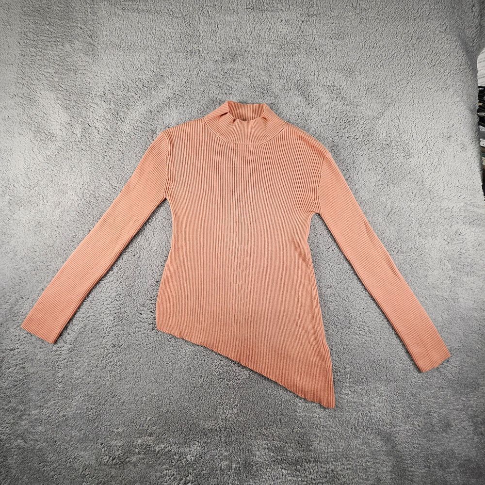 Zara Sweater Womens Small Ribbed Stretch Knit Asymmetrical Hem Preppy Coastal